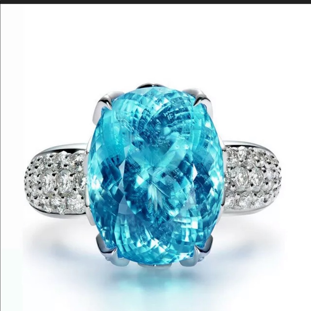 New 925 Silver Oval Cut Aquamarine Ring - Picture 2 of 4
